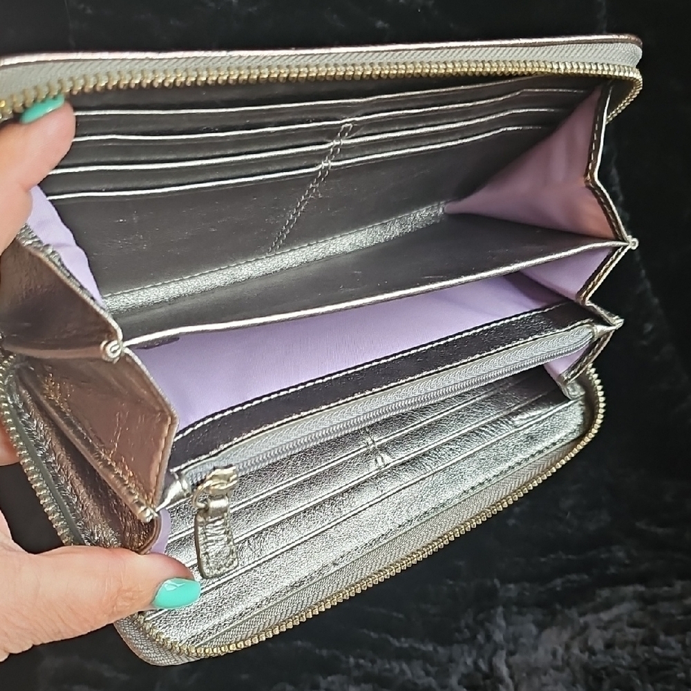Coach Metalic Gold Silver Zip Around Wallet EUC - Picture 4 of 7